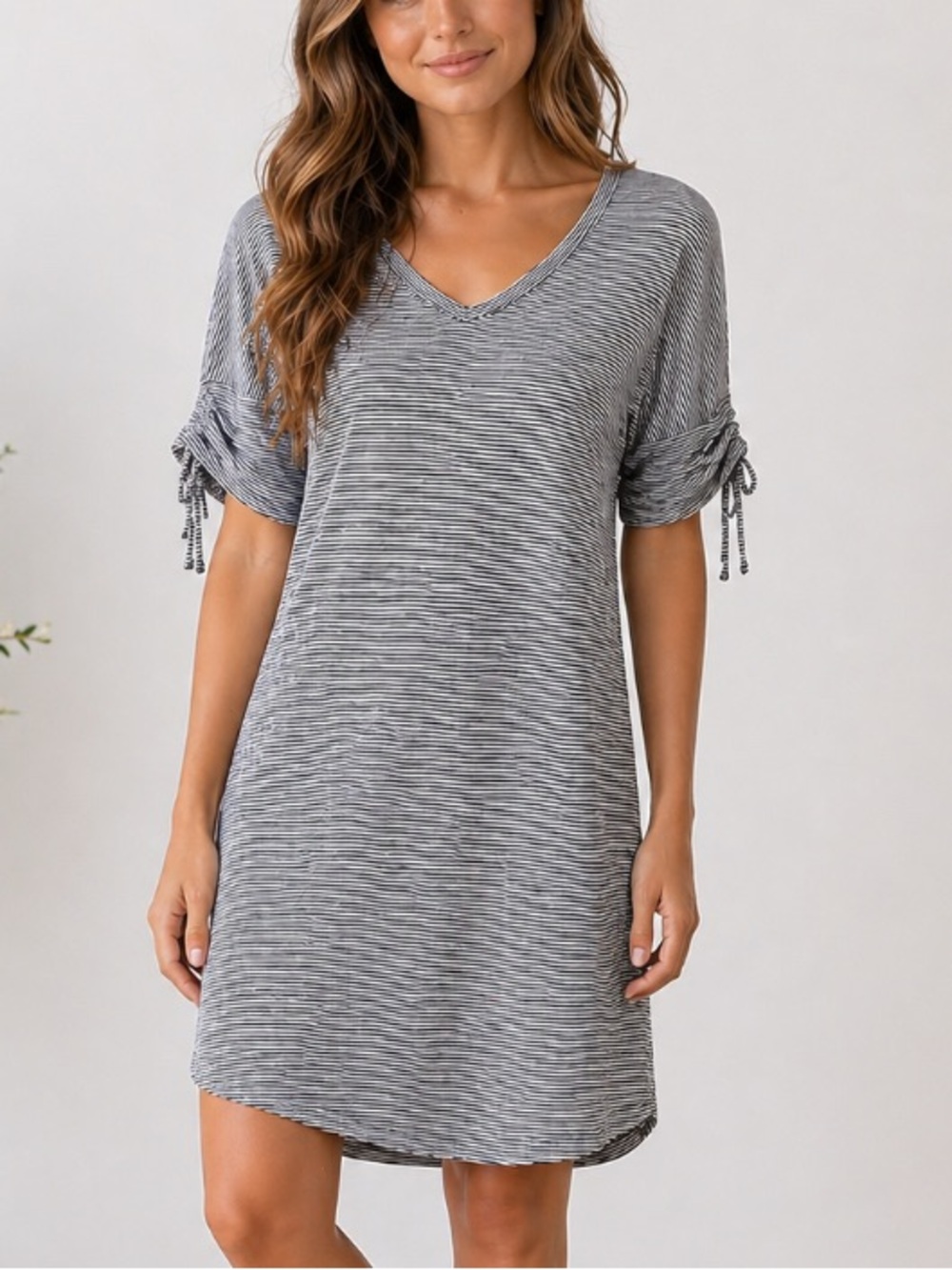Talbots Striped Navy V-Neck Swim Coverup with Tie Sleeves